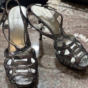 Nine West Silver Strappy Heels